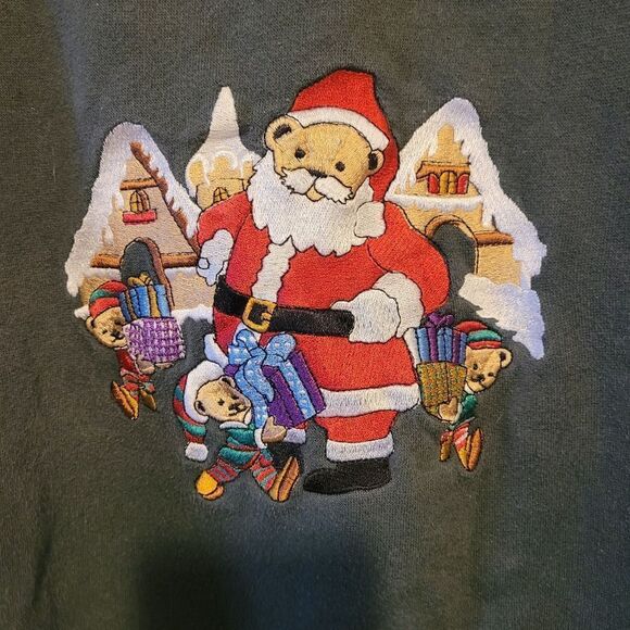 Vintage Needle and Threads Green Santa bear Sweatshirt - Picture 3 of 6